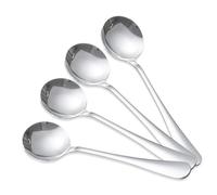 4 Piece Soup Spoons, Dessert Spoon, Long Teaspoons, Stainless Steel Dessert Spoons, for Home, Heavy Duty Round Table, Restaurant or Catering Use Soup, Dishwasher Safe (Silver Finish)