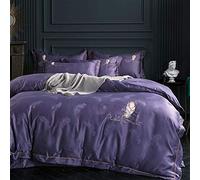 4-Piece Spring and Summer Washed Silk Four-Piece Set Solid Color B Version Pure Cotton Embroidered Quilt Cover Bedding-Water Green_1.8 (Pretty Purple 1.8 bed)