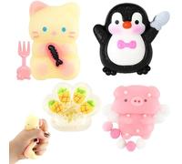 4-Piece Squishy Fidget Toys Set, Cat Paw and Penguin Squishies, Taba Squishy, Soft and Chewy Candy-Like Texture, Stress Relief and Sensory Toy for Adults for Birthday Christmas