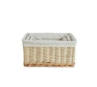 4-Piece Stackable Natural Wicker Storage Baskets Set - Rattan s with Removable Linen Liners for Home, Nursery, Bathroom - Versatile Woven Bins in 4 Sizes