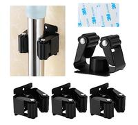 4 PIECE Stainless Steel Broom Holder Wall, self-Adhesive Mop Gripper, Brush Hanger, Wall Mounted Tool Holder, Optimal Organization System for Storage Room, Kitchen, Bathroom, Garden, Garage & Workshop