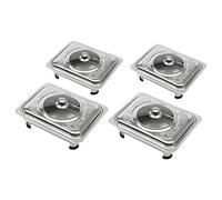 4-Piece Stainless Steel Buffet Tray Set with Glass Lids | 4pcs Chafing Dishes Buffet Set Serving Platters for Catering & Party (Silver,13.19 * 10.83 * 3.54 in)