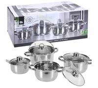4 Piece Stainless Steel Casserole Stockpot Pan Dish With Glass Lids Kitchen Set