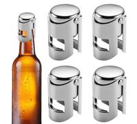 4-Piece Stainless Steel Champagne Stoppers, Champagne Bottle Stoppers for Prosecco and Wine, Fizz Keepers for Preserving Freshness, Elegant Bottle Stoppers for Parties and Gifts (11.5x8x4 cm)