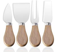 4-Piece Stainless Steel Cheese Knives Set with Wooden Handle, Cheese Slicer, Spreader, Fork & Hard Cheese Knife, Essential Charcuterie Board Accessories for Entertaining