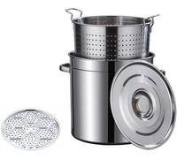 4-Piece Stainless Steel Tamale Steamer Pot Crab Seafood Stock Pot with Hanging Strainer Basket and Non-Stick Steamer Sheets Piece Great for Water Bath Canning Pot,35x35cm(35x35cm)