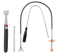 4 Piece Telescopic Magnetic Tool Set with Extendable Pickup Tool, Flexible Spring Magnet Rod and Curve Gripper with 4 Claws for Hard to Reach Places