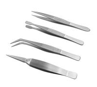 4-Piece Tweezers Set - Professional Stainless Steel Self Locking Hobby Tweezers for Craft/Jewellery/Stamps/Model Making/Electronics,Stone Picking Tool
