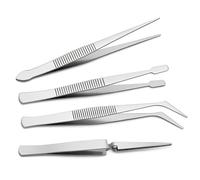 4-Piece Tweezers Set - Professional Stainless Steel Self Locking Hobby Tweezers for Craft/Jewellery/Stamps/Model Making/Electronics,Stone Picking Tool