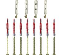 4-Piece Two-Hole Gold Hooks with 8 Expansion Tubes with Screws, Mini Wall Hooks, Hanging Kit, Heavy-Duty Picture Hooks for Offices, Kitchens and Hallways