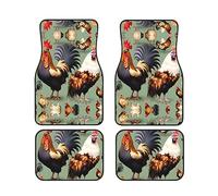 4-Piece Universal Car Floor Mats Set Rooster and Chicken Rubber Car Carpets Full Sets Foot Carpet Protection Fit Most Cars