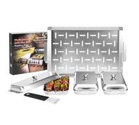 4 Piece Vegetable Grill Basket Set, Stainless Steel Grill Carry System Sets with Universal Handle & lid, Dishwasher Safe, for Outdoor Cooking, Camping, BBQ , For Grilling Fish Veggies & Meats, Great