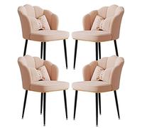 4 Piece Velvet Dining Chairs Set with Carbon Steel Legs Lightweight Luxury Backrest Chairs for Home Office Nail & Makeup Tables Pink Upholstered with Black Feet