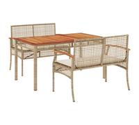 (4 piece) vidaXL Garden Dining Set with Cushions Outdoor Chair Bench Beige Poly Rattan