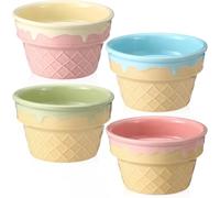 4-Piece Waffle Ceramic ice Cream Bowl, Reusable Dessert Cup, Cute Sundae Yogurt,Soup, ice Cream Snack Container, Perfect For Summer Beach Pool Parties, Birthdays, Weddings, Wnd Family Bars (Short)