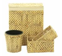 4 Piece Water Hyacinth Bathroom Basket Set with Laundry Basket, Rectangular Baskets and Bin, Heavy Duty Bathroom Accessories, Natural Storage Solution for Hygiene and Order