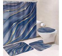 4-Piece Waterproof Shower Curtain Set with Rugs, Toilet Lid Cover & Bath Mat - Modern Marble Design, Heavy-Duty Washable Thick Fabric Shower Curtain with 12 Plastic Hooks, 180x180cm (Z114)