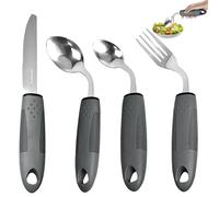 4-Piece Weighted Adaptive Utensils, Weighted Utensils for Hand Tremors 45°Angled Parkinsons Utensils, 3.5oz Built up Utensils for Adults Utensils for Parkinson, Disabled, Elderly, Right-Handed