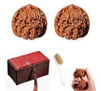 4-Piece Wenwan Walnuts Set with Storage Box and Soft Cleaning Brush, Traditional Chinese Walnuts Hand Exercise Balls, Stress Relief Toys for Adults and Meditation Focus