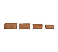 4-Piece Wicker Basket Set, Brown, Rectangular Storage Baskets in Various Sizes, Stackable and Space Saving for Kitchen, Bathroom, Bedroom, Office and Laundry Basket