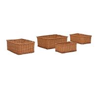 4 Piece Wicker Basket Set Brown Rectangular Storage Baskets Stackable and Space Saving Versatile Organizer for Kitchen, Bathroom, Bedroom, Office