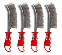 4 Piece Wire Brush Set: HOMURY Stainless Steel Brush, Small Wire Brushes with Bristles, Hand Wire Brush with Curved Handle, Steel Brush for Cleaning Welding Slag, Grill and Rust