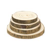 4 Piece Wood Bark Log Slices | Rustic Candle Stand | Centerpiece