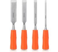 4-Piece Wood Chisel Set with Bevel Edge, 6mm 12mm 18mm 24mm Sizes, Ergonomic Handle for Wood Carving, Sculpting, Carpentry, Joinery & Fine Woodworking DIY Projects