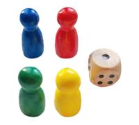 4 Piece Wooden Chess Game Pawns with 1 Dice Board Accessories
