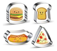 4 Piece Xzhloym Cookie Cutters Set - Hamburger Burger Cheeseburger Hot Dog Toast Slice of Bread Pizza Food Shape Cookie Cutter Stainless Steel Molds for Flour Box Bakery Baking - DIY Gift for Women