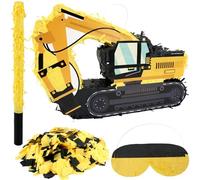 4 Pieces 16.5 x 9.8 x 3.1 Inch Construction Excavator Pinata with Pinata Bat Blindfold and Confetti for Kids Happy Birthday Construction Party Supplies Favors Decorations