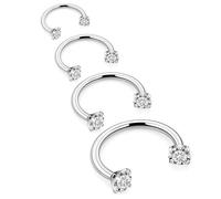 4 Pieces 16G Crescent Nose Rings with Zirconia Stones, 316L Stainless Steel, 6/8/10/12mm Internal Diameter, Hypoallergenic, in Velvet Pouch