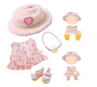 4 Pieces 17 cm Mini Cute Dolls Clothing Set, Doll Clothes Outfit Accessory with 1 Dress with Cherry Pattern, 1 Hat with Heart Motif, 1 Pink Bag, 1 Shoe for Boys Girls DIY Gift Halloween