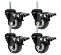 4 Pieces 2 Inch 360° Swivel Stem Castor Wheels with Dual Locking, M8 x 25 mm Heavy Duty Silent Threaded Castors Set, Smooth-Rolling Wheels for Cart, Furniture, Indoor and Outdoor Use