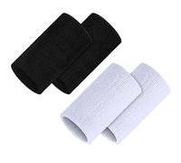 4 Pieces/ 2 Pairs Sports Wristbands 5.9 Inches Wrist Sweatbands Elastic Athletic Wrist Bands Breathable Cloth Wrist Sweat Bands for Men Women Sports Working Out (Black, White)