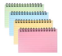 4 Pieces/200 Sheets Index Cards Colourful 12.5 x 7.5 cm Index Cards, 4 Colours Spiral Index Cards Lined, Spiral Notepad with Transparent Cover, Vocabulary Cards for School, Office, Memo, Meetings