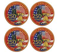 4 Pieces 250 Years Amniversary Commemorative US Flag with Liberty Bell/Statue Badge Embroidered Iron On Sew On Patch