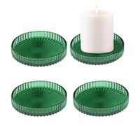 4 Pieces 3.46''/8.8 CM Pillar Candle Tray Plate Home Decor Set, Round Crystal Candle Holders Dish Clear Decorative Stand for Table Centerpieces Wedding Party Holiday (Green)