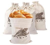 4 Pieces 30 X 40 cm Large Reusable Bread Bag Linen Cloth with Drawstring | Cotton Bread Storage Bags Set for Homemade Sourdough Breads, Camping Bagette Breads Bag Storage, to Keep Bread Fresh