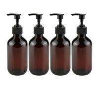 4 Pieces 300ml Liquid Soap Dispenser Bottles with Refillable Pump for Shampoo, Lotion, Hand Soap, and Other Liquids Plastic Bottles for Household Bathroom and Travel (brown)