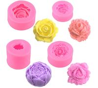 4 Pieces 3D Flower Silicone Soap Mold 3D Rose Flower Fondant Mold Flower Bloom Rose Shape Silicone Mold Resin Rose Candle Mold for Cake Decoration Chocolate Handmade Soap Candy Making