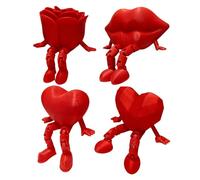 4 Pieces 3D Printed Valentine's Day Fidgets - Movable Heart Rose Lip Figures | Red Desk Decoration for Children and Adults, Sensory Stress Relief, Romantic Gift, Home Office, Gift