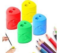 4 Pieces 4 Colours Pencil Sharpener with Container, Sharpener with Tin, Double Holes Pencil Sharpener for Thick and Thin Pencils, Children's Pencil Sharpener for School Office
