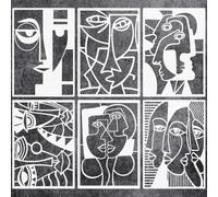 4 Pieces Abstract Face Pattern Stencils, 11.7x8.3 inch A4 Size Reusable Picasso Painting Templates in Creamy White PET for DIY Crafts on Walls, Furniture, Fabric & Photo Frames