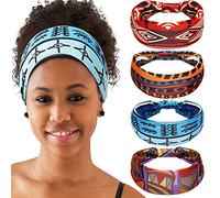 4 Pieces African Headbands Knotted Wide Yoga Stretchy Bandeau African Headwrap Hair Accessories for Women and Girls (Chic Series)