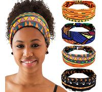 4 Pieces African Headbands Yoga Headband Stretchy Wide Knotted African Hair Band Hair Accessories for Women and Girls (Vintage Series)