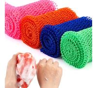 4 Pieces African Net Long Bath Net Sponge Exfoliating Shower Body Scrubber Back Scrubber Skin Smoother for Daily Use or Stocking Stuffer (Assorted Color,25.6 x 7.9 inch)