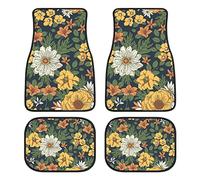 4 Pieces Automotive Floor Mats,Daisy Car Mats,Rubber Non-Slip Floor Mats,Car Decor Accessories Fit for SUV Van Truck Car