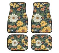 4 Pieces Automotive Floor Mats,Daisy Car Mats,Rubber Non-Slip Floor Mats,Car Decor Accessories Fit for SUV Van Truck Car