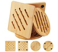 4 Pieces Bamboos Heat Resistant Hot Pads Trivets Set, 15x15cm Square Bamboo Trivet, 14.5cm Round Natural Bamboo Wood Trivet, Protect the Desktop Bamboos Hot Plate Mats For Hot Teapot, Bowls and Dishes